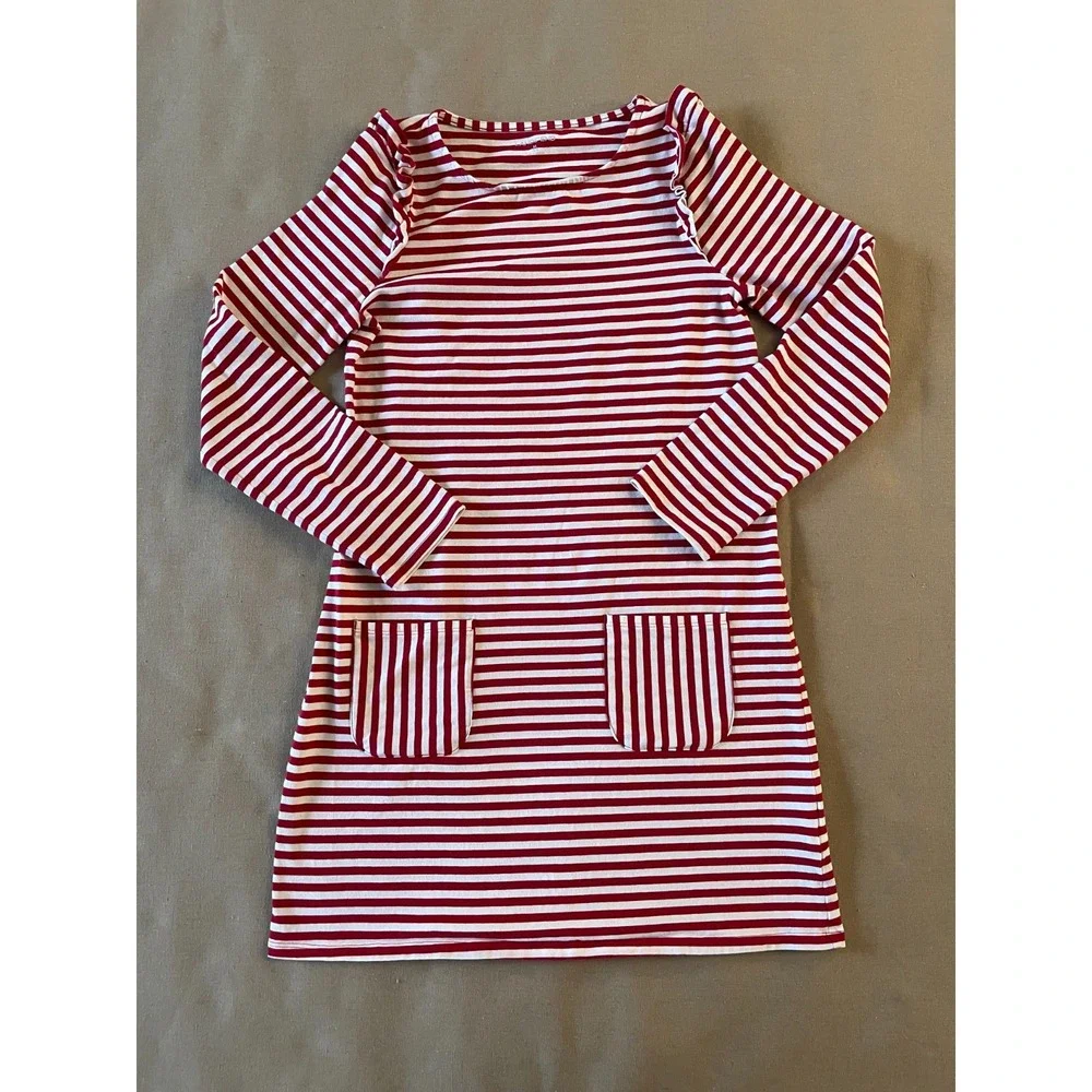 Lands End Dress Girls Size Medium Red and White Stripes Tunic Vacation Holiday